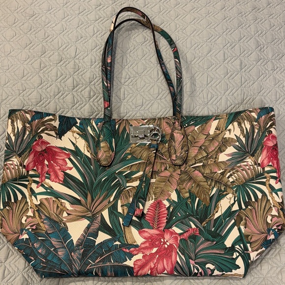 Salvatore Ferragamo Tropical Floral Tote - Green, Red, Cream - Picture 1 of 12